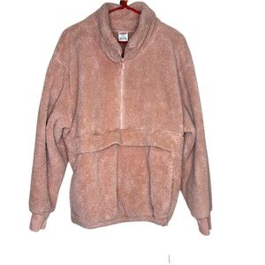 Victoria’s Secret PINK | Light Pink Fluffy Pocket Sweater Half Zip Sweatshirt L